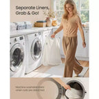 Laundry Hamper 2 Sections, 34.3 Gal. (130 L) Handwoven Water Hyacinth Wicker, with Lid, Removable Washable Liners, Handles
