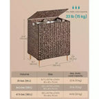 Laundry Hamper 2 Sections, 34.3 Gal. (130 L) Handwoven Water Hyacinth Wicker, with Lid, Removable Washable Liners, Handles