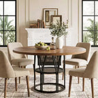 Round Dinning Table for 4-6, 47in Circle Kitchen Table with Storage Shelf & Sturdy Metal Frame, Modern Dinner Table for Kitchen, Living Room