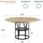 Round Dinning Table for 4-6, 47in Circle Kitchen Table with Storage Shelf & Sturdy Metal Frame, Modern Dinner Table for Kitchen, Living Room