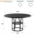 Round Dinning Table for 4-6, 47in Circle Kitchen Table with Storage Shelf & Sturdy Metal Frame, Modern Dinner Table for Kitchen, Living Room