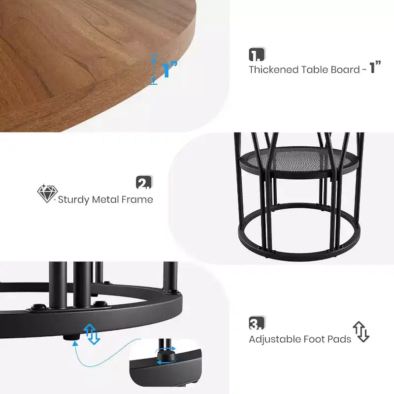 Round Dinning Table for 4-6, 47in Circle Kitchen Table with Storage Shelf & Sturdy Metal Frame, Modern Dinner Table for Kitchen, Living Room