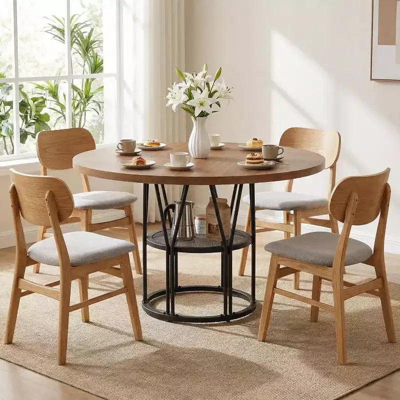 Round Dinning Table for 4-6, 47in Circle Kitchen Table with Storage Shelf & Sturdy Metal Frame, Modern Dinner Table for Kitchen, Living Room
