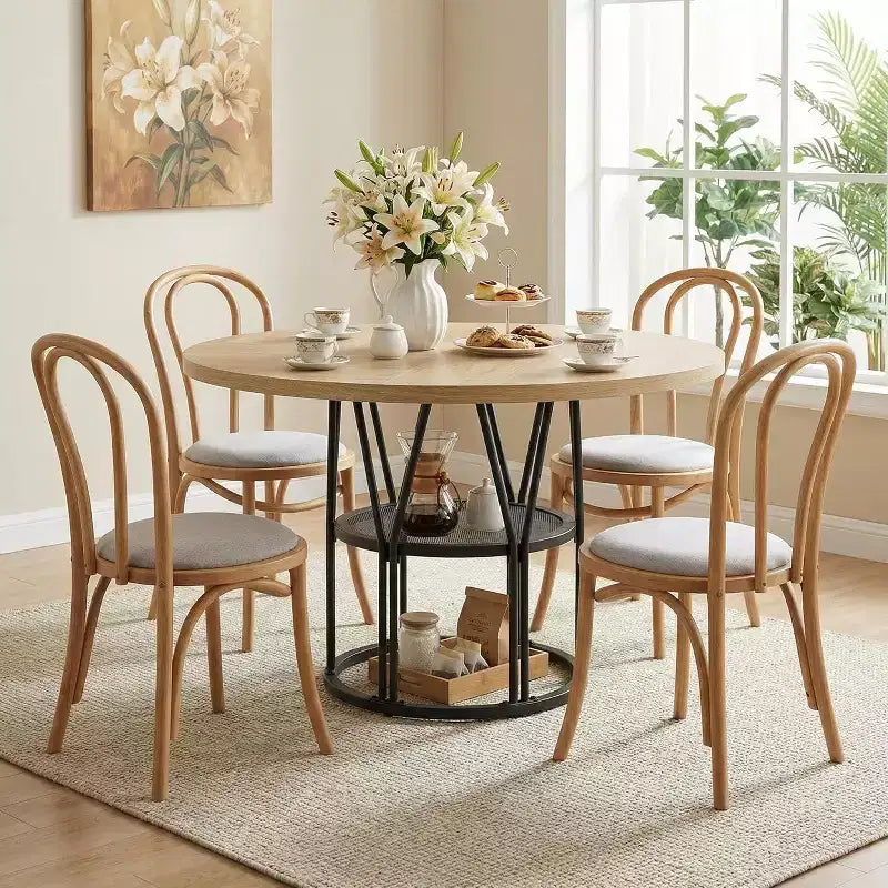 Round Dinning Table for 4-6, 47in Circle Kitchen Table with Storage Shelf & Sturdy Metal Frame, Modern Dinner Table for Kitchen, Living Room