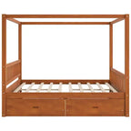 Queen Size Wooden Canopy Bed Frame with 2 Built-in Storage Drawers, Sturdy Durable Construction
