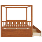 Queen Size Wooden Canopy Bed Frame with 2 Built-in Storage Drawers, Sturdy Durable Construction