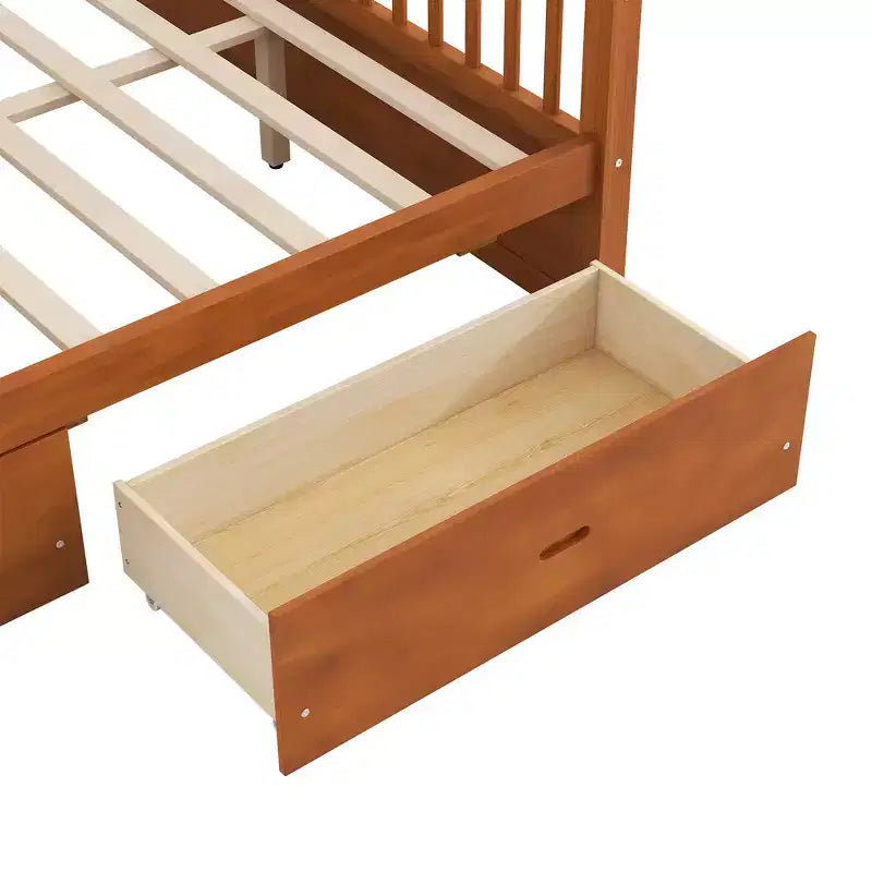 Queen Size Wooden Canopy Bed Frame with 2 Built-in Storage Drawers, Sturdy Durable Construction