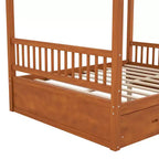 Queen Size Wooden Canopy Bed Frame with 2 Built-in Storage Drawers, Sturdy Durable Construction