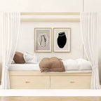 Queen Size Wooden Canopy Bed Frame with 2 Built-in Storage Drawers, Sturdy Durable Construction