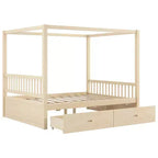 Queen Size Wooden Canopy Bed Frame with 2 Built-in Storage Drawers, Sturdy Durable Construction