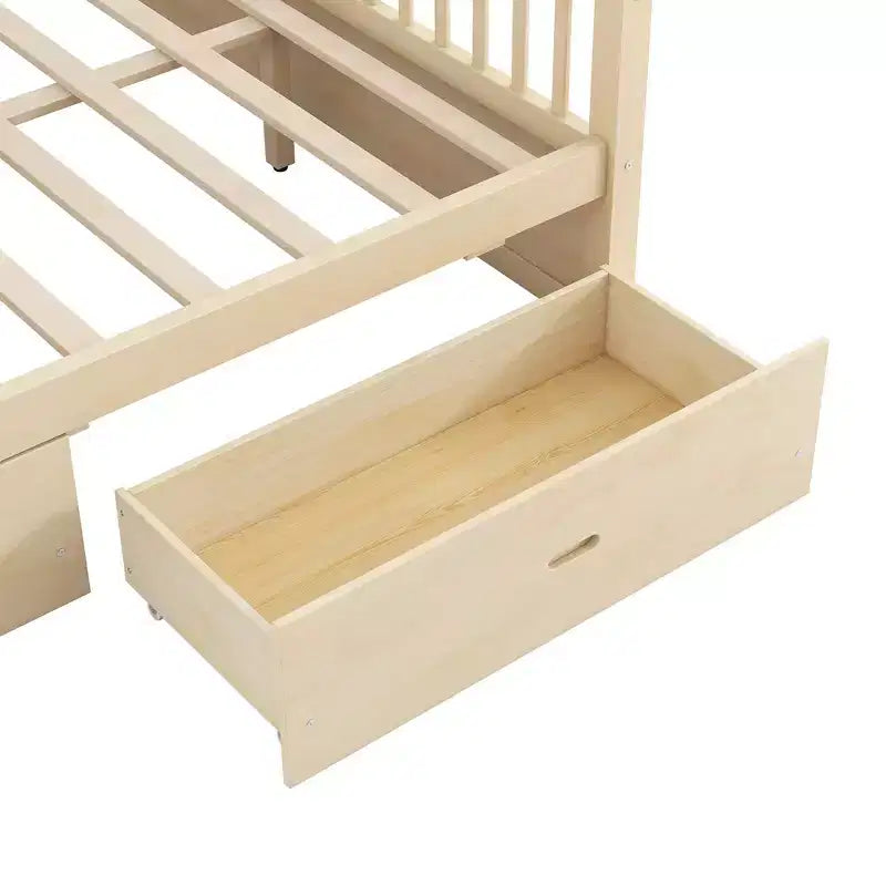 Queen Size Wooden Canopy Bed Frame with 2 Built-in Storage Drawers, Sturdy Durable Construction