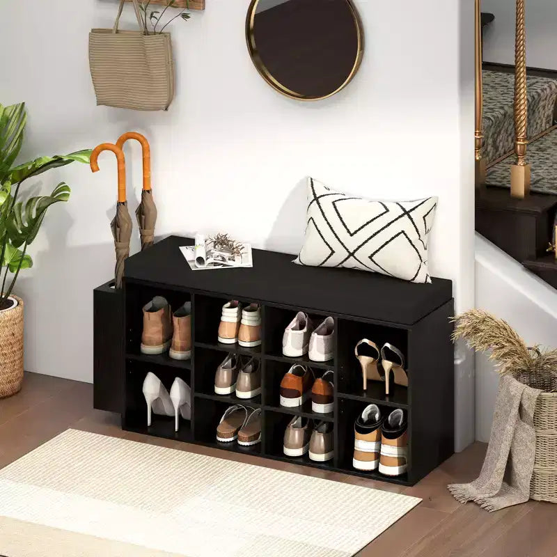 Shoe Storage Bench w/Umbrella StandPadded Seat Adjustable & Removable Shelves