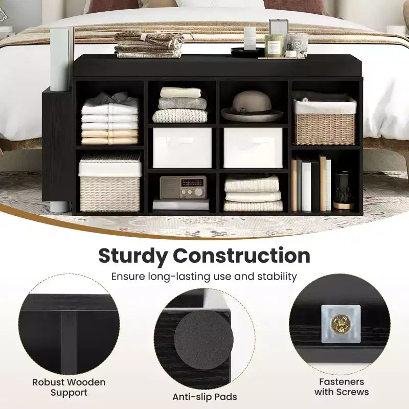 Shoe Storage Bench w/Umbrella StandPadded Seat Adjustable & Removable Shelves