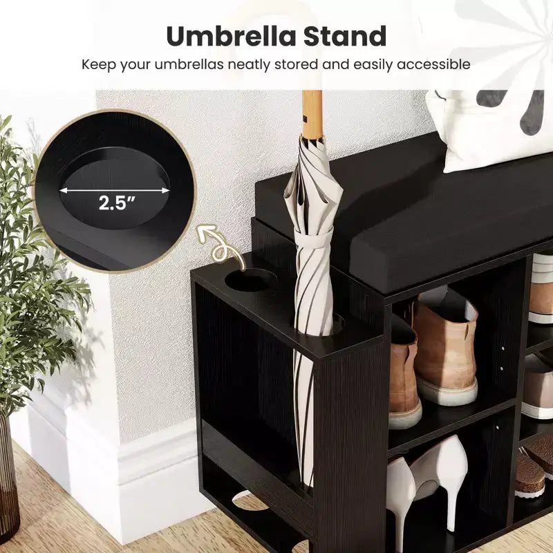 Shoe Storage Bench w/Umbrella StandPadded Seat Adjustable & Removable Shelves