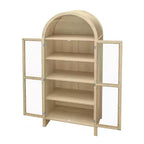 70 Modern Arched Display Cabinet with Glass Doors, Natural Kitchen Storage Cabinet for Dining Room, or Living Room-