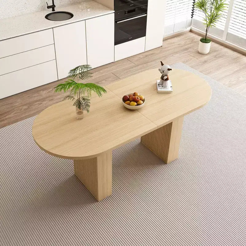 Oval Farmhouse Dining Table, Wood Strip Pedestal Kitchen Table with 330lb Weight Capacity, Multi-Purpose Dining Room Table