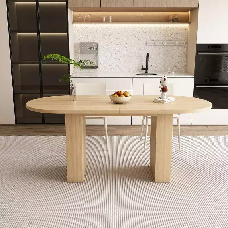 Oval Farmhouse Dining Table, Wood Strip Pedestal Kitchen Table with 330lb Weight Capacity, Multi-Purpose Dining Room Table