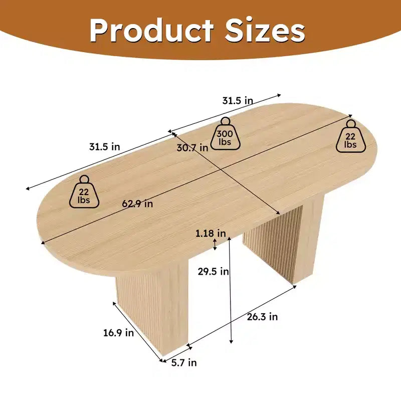 Oval Farmhouse Dining Table, Wood Strip Pedestal Kitchen Table with 330lb Weight Capacity, Multi-Purpose Dining Room Table