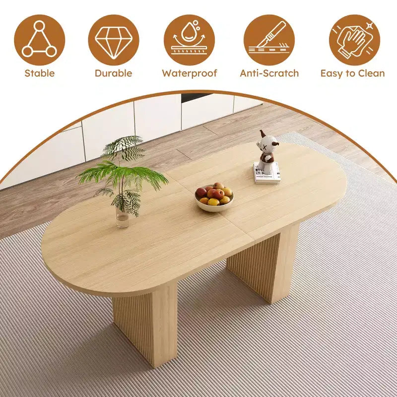 Oval Farmhouse Dining Table, Wood Strip Pedestal Kitchen Table with 330lb Weight Capacity, Multi-Purpose Dining Room Table