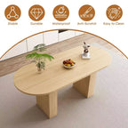 Oval Farmhouse Dining Table, Wood Strip Pedestal Kitchen Table with 330lb Weight Capacity, Multi-Purpose Dining Room Table