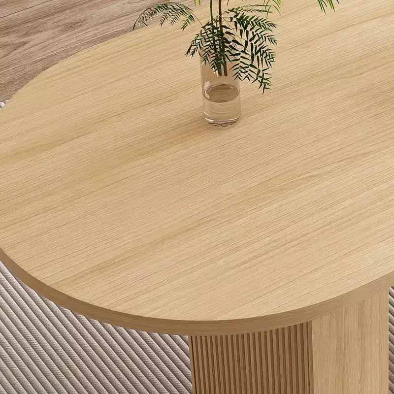 Oval Farmhouse Dining Table, Wood Strip Pedestal Kitchen Table with 330lb Weight Capacity, Multi-Purpose Dining Room Table