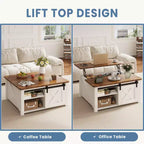 31.5 Lift Top Coffee Table with Large Hidden Storage, Adjustable Shelves, Farmhouse Square Center Table for Living Room, Small Spaces