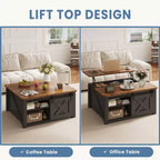 31.5 Lift Top Coffee Table with Large Hidden Storage, Adjustable Shelves, Farmhouse Square Center Table for Living Room, Small Spaces