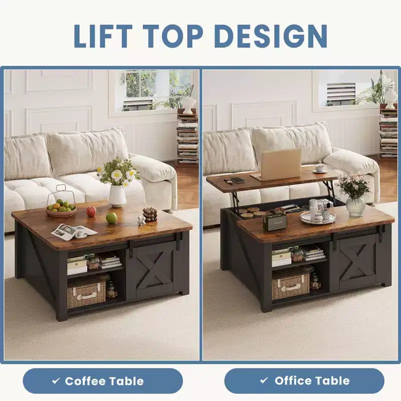 31.5 Lift Top Coffee Table with Large Hidden Storage, Adjustable Shelves, Farmhouse Square Center Table for Living Room, Small Spaces