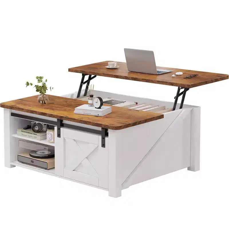 31.5 Lift Top Coffee Table with Large Hidden Storage, Adjustable Shelves, Farmhouse Square Center Table for Living Room, Small Spaces