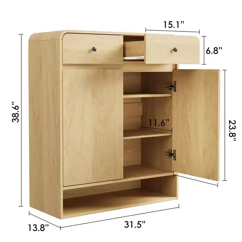 Modern Shoe Storage Cabinet, Wooden Entryway Shoe Organizer with 2 Drawers & Adjustable Shelves, Freestanding Shoe Rack for Living Room Bedroom