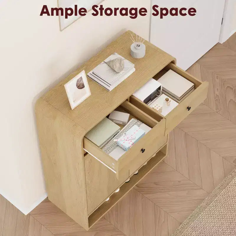 Modern Shoe Storage Cabinet, Wooden Entryway Shoe Organizer with 2 Drawers & Adjustable Shelves, Freestanding Shoe Rack for Living Room Bedroom