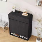 Modern Shoe Storage Cabinet, Wooden Entryway Shoe Organizer with 2 Drawers & Adjustable Shelves, Freestanding Shoe Rack for Living Room Bedroom