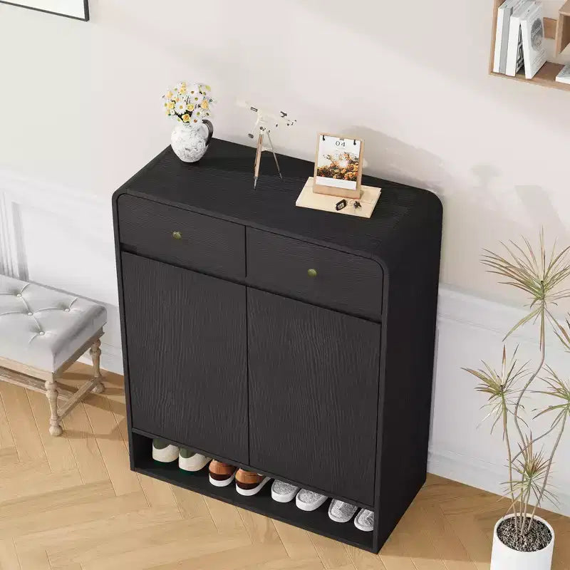 Modern Shoe Storage Cabinet, Wooden Entryway Shoe Organizer with 2 Drawers & Adjustable Shelves, Freestanding Shoe Rack for Living Room Bedroom