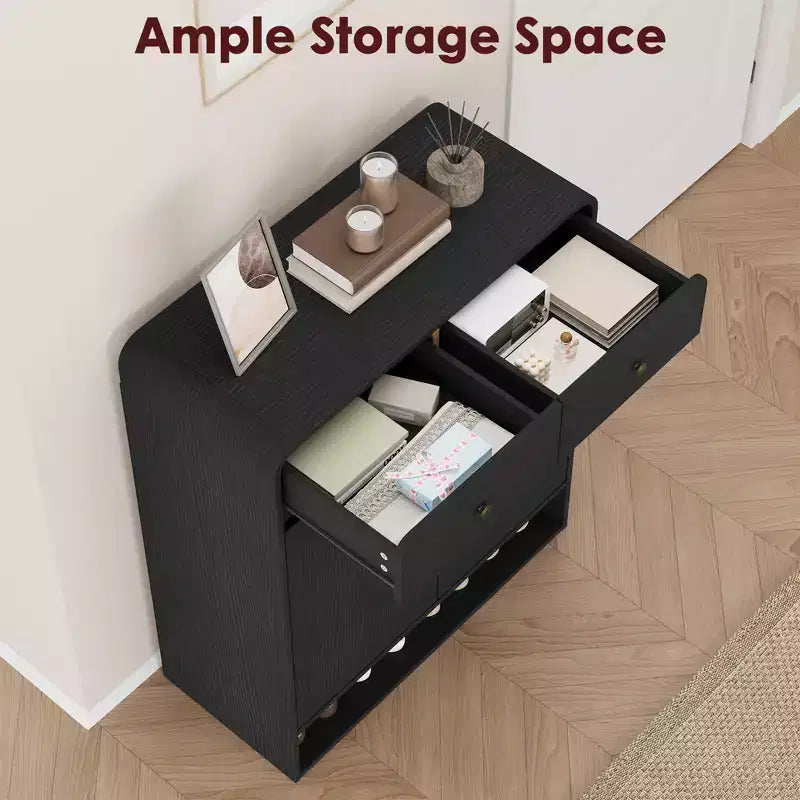 Modern Shoe Storage Cabinet, Wooden Entryway Shoe Organizer with 2 Drawers & Adjustable Shelves, Freestanding Shoe Rack for Living Room Bedroom