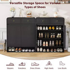 Modern Shoe Storage Cabinet, Wooden Entryway Shoe Organizer with 2 Drawers & Adjustable Shelves, Freestanding Shoe Rack for Living Room Bedroom