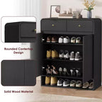 Modern Shoe Storage Cabinet, Wooden Entryway Shoe Organizer with 2 Drawers & Adjustable Shelves, Freestanding Shoe Rack for Living Room Bedroom