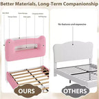 Twin Size Kids Bed Frame with LED Lights, Storage Headboard & Drawer, Pink