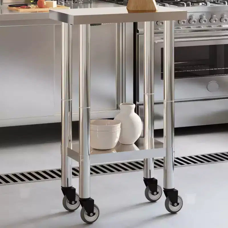 Tekerlekli Mutfak Çalışma Masası 32,5x11,8x33,5 Paslanmaz Çelik
