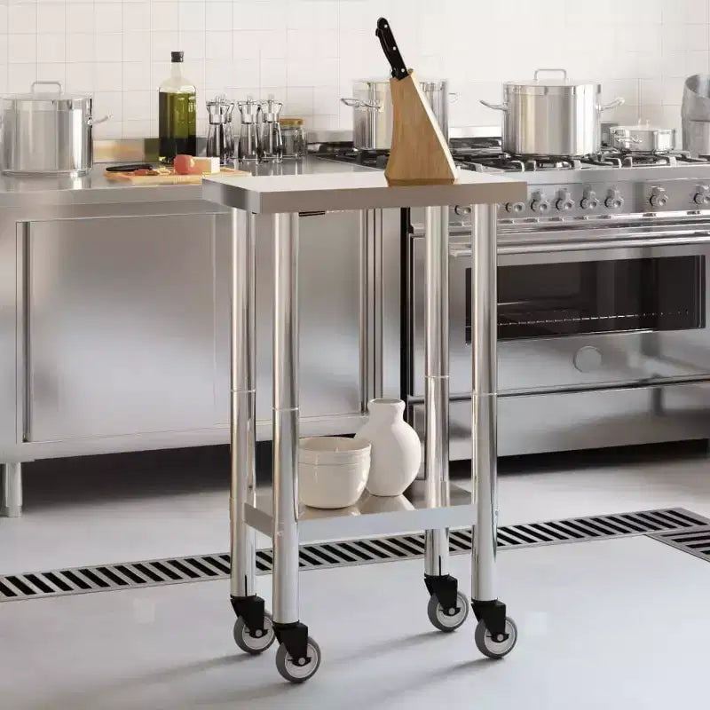 Tekerlekli Mutfak Çalışma Masası 32,5x11,8x33,5 Paslanmaz Çelik