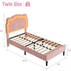 Twin Upholstered LED Bed Frame with Headboard for Kids