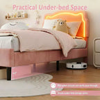 Twin Upholstered LED Bed Frame with Headboard for Kids