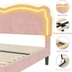 Twin Upholstered LED Bed Frame with Headboard for Kids