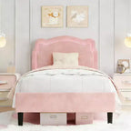 Twin Upholstered LED Bed Frame with Headboard for Kids