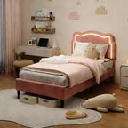 Twin Upholstered LED Bed Frame with Headboard for Kids