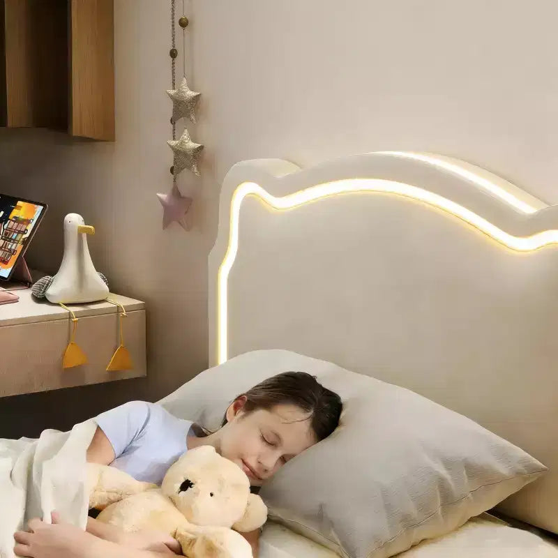 Twin Upholstered LED Bed Frame with Headboard for Kids