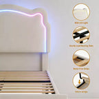 Twin Upholstered LED Bed Frame with Headboard for Kids
