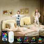 Twin Upholstered LED Bed Frame with Headboard for Kids