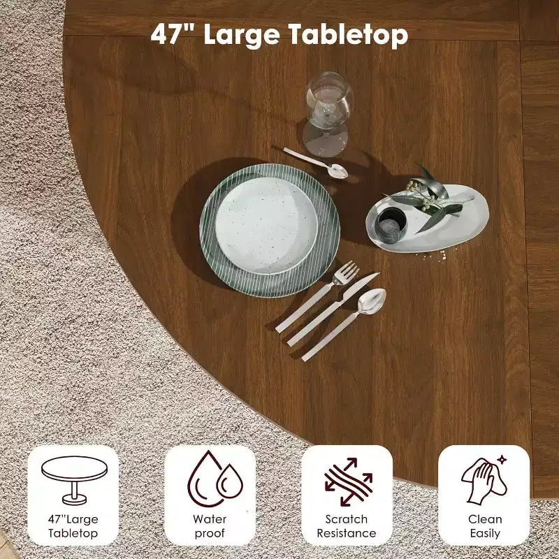47 Round Modern Dining Table for 4 with 2-Tier Storage Shelf and Sliding Wood Door, Space-Saving Kitchen & Dining Room Table for Apartment