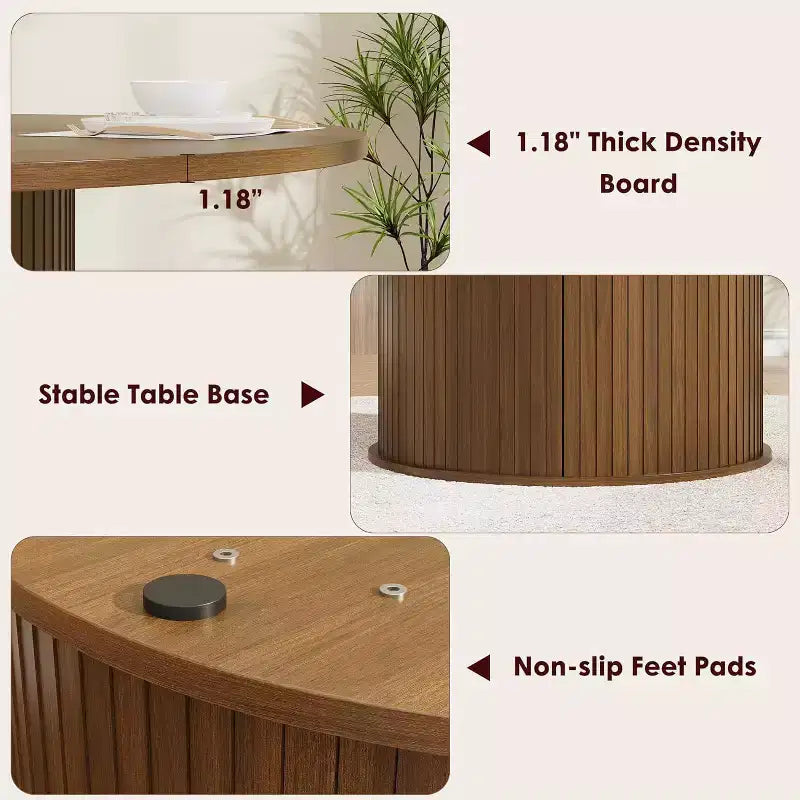 47 Round Modern Dining Table for 4 with 2-Tier Storage Shelf and Sliding Wood Door, Space-Saving Kitchen & Dining Room Table for Apartment