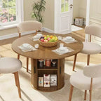 47 Round Modern Dining Table for 4 with 2-Tier Storage Shelf and Sliding Wood Door, Space-Saving Kitchen & Dining Room Table for Apartment